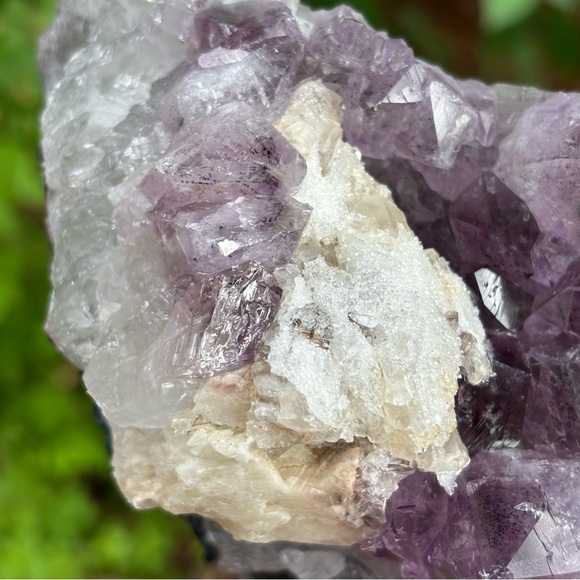 Calcite on Large Amethyst Cluster with Goethite inclusions and phantoms - Picture 10 of 10
